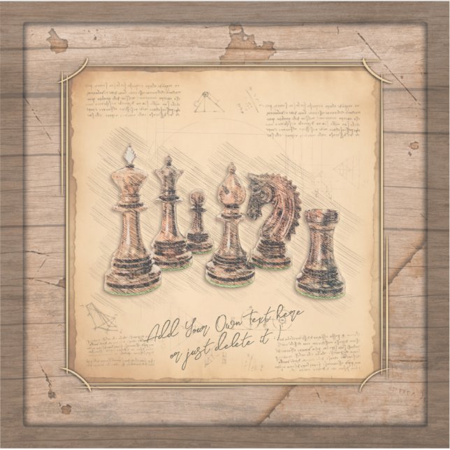Chess Pieces on Grunge Wooden Board Player Gift (Front)