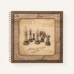 Chess Pieces on Grunge Wooden Board Player Gift Notebook