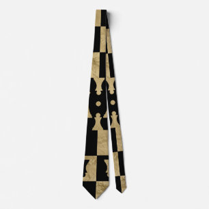 Chess Pieces Pattern - black and gold Tie