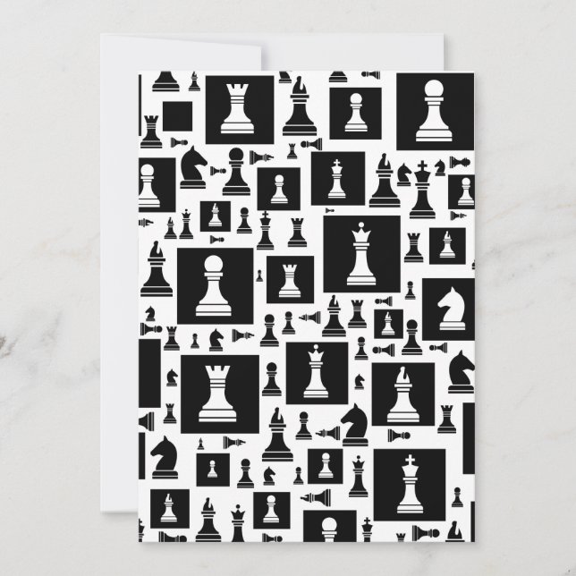Chess Pieces Pattern - Black and white Holiday Card (Front)