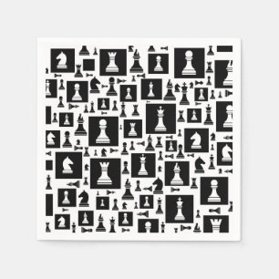Chess Pieces Pattern - Black and white Napkin