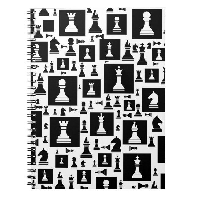 Chess Pieces Pattern - Black and white Notebook (Front)
