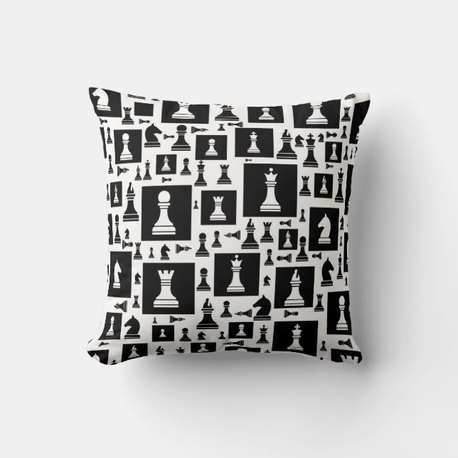 Chess Pieces Pattern - Black and white Throw Pillow (Front)