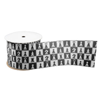 Chess Pieces Pattern Design Satin Ribbon