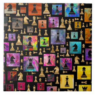 Chess Pieces Pattern - Paint and Gold Tile