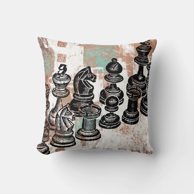 Chess Pieces Throw Pillow (Front)