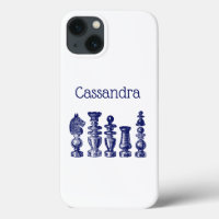 Chess Pieces Vintage Art Blue