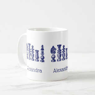 Chess Pieces Vintage Art Blue Coffee Mug