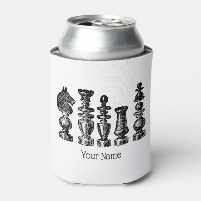 Chess Pieces Vintage Art Can Cooler (Can Front)
