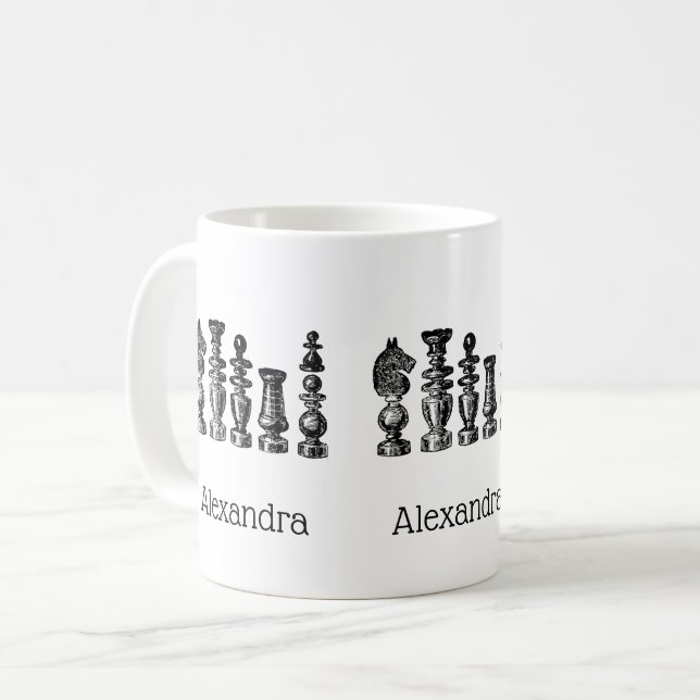 Chess Pieces Vintage Art Coffee Mug (Front Left)