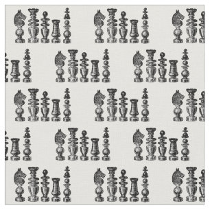 Chess Pieces Vintage Art Fabric
