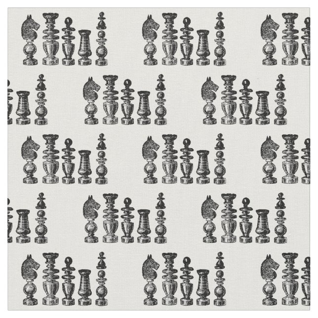 Chess Pieces Vintage Art Fabric (Close Up)