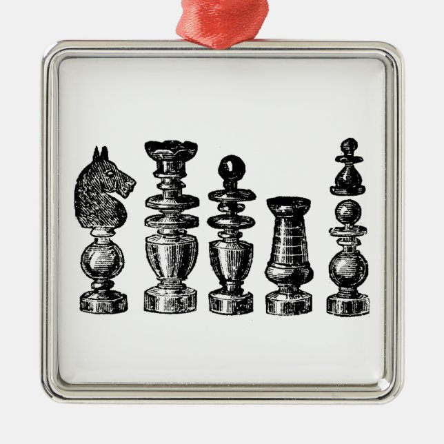 Chess Pieces Vintage Art Metal Ornament (Front)