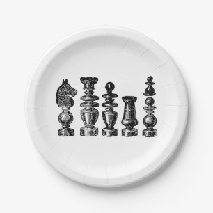 Chess Pieces Vintage Art Paper Plate