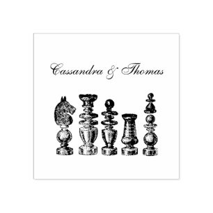 Chess Pieces Vintage Art Rubber Stamp