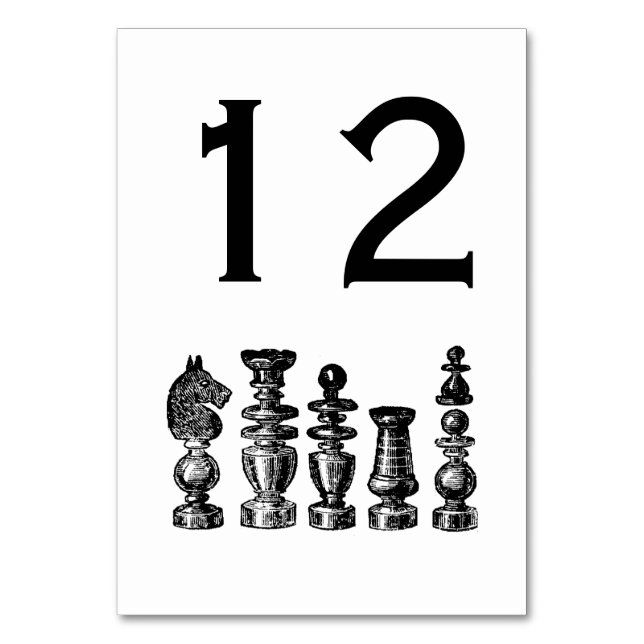 Chess Pieces Vintage Art Table Number (Front)