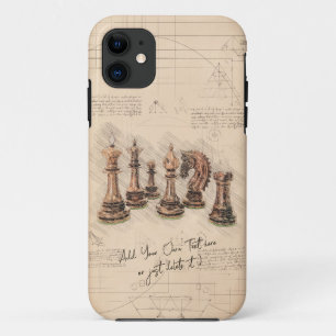 Chess Pieces Vintage Sketch Art. Player Gift iPhone 11 Case