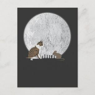 Chess Player Board Moon Cat Mouse Postcard