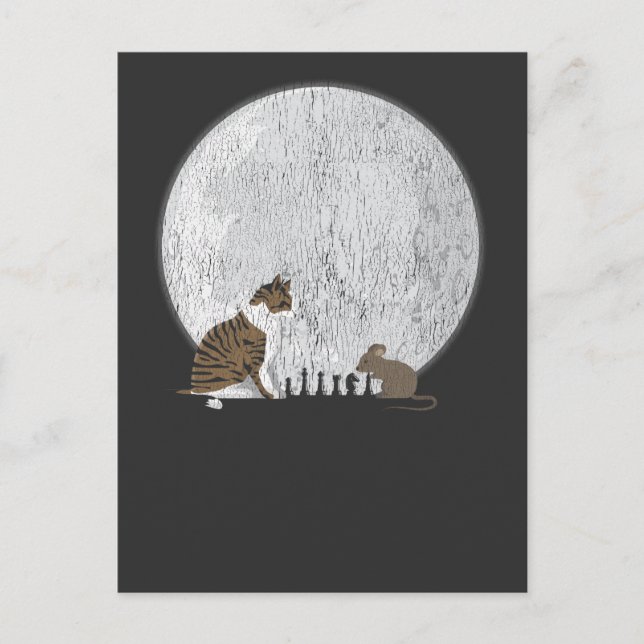 Chess Player Board Moon Cat Mouse Postcard (Front)