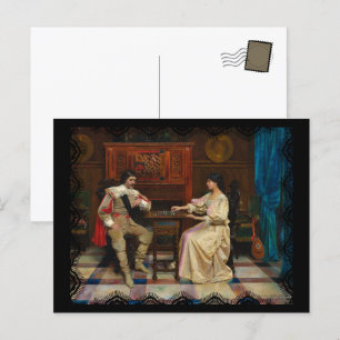 Chess Player Couple Vintage Art Postcard