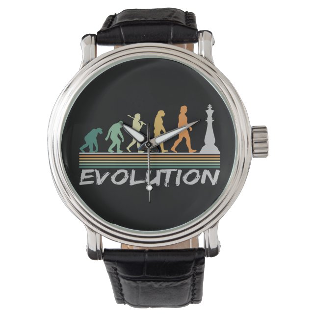 Chess player Evolution Retro Funny Gift for Man Watch (Front)