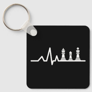Chess player heartbeat queen bishop king minimalis keychain