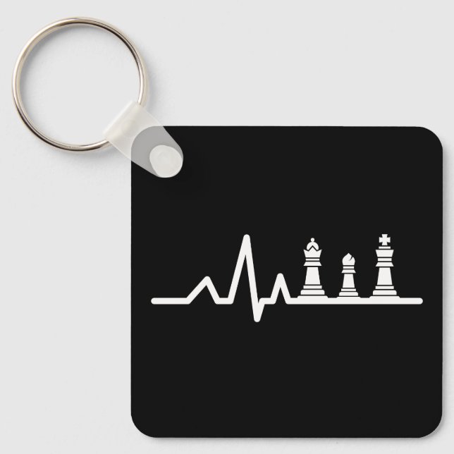 Chess player heartbeat queen bishop king minimalis keychain (Front)