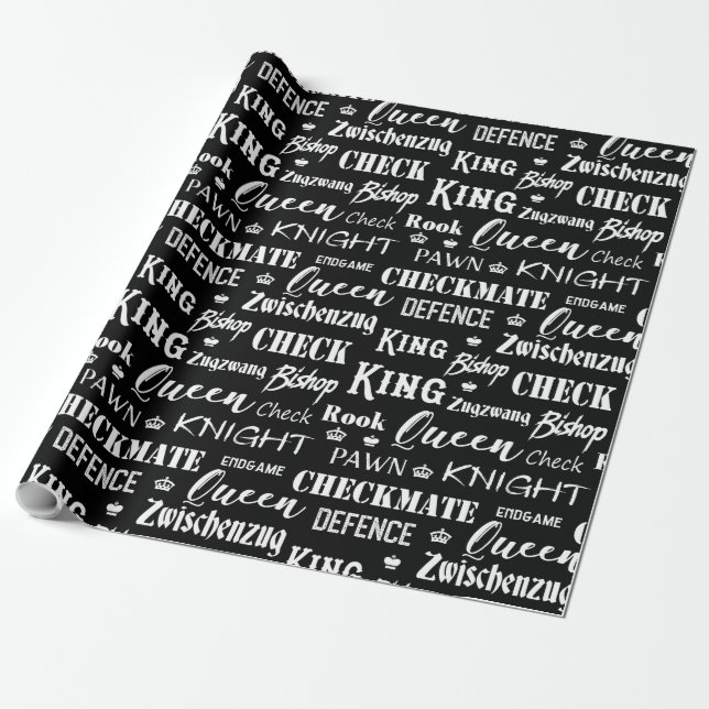 Chess Player Monochrome Board Games Phrases Wrapping Paper (Unrolled)