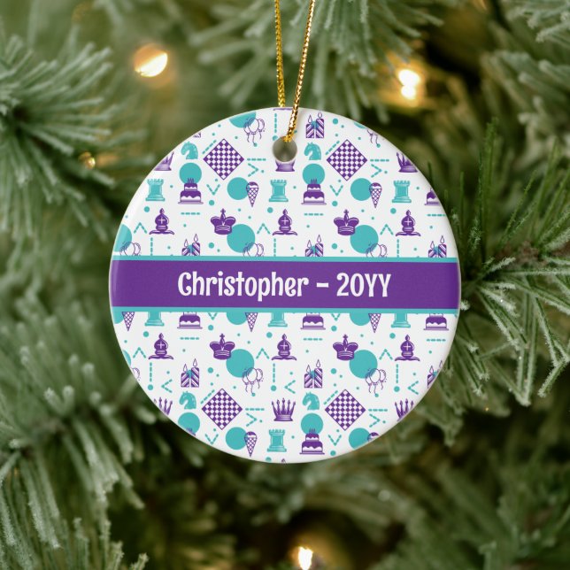 Chess Player Pieces - Party Art Pattern Ceramic Ornament (Tree)