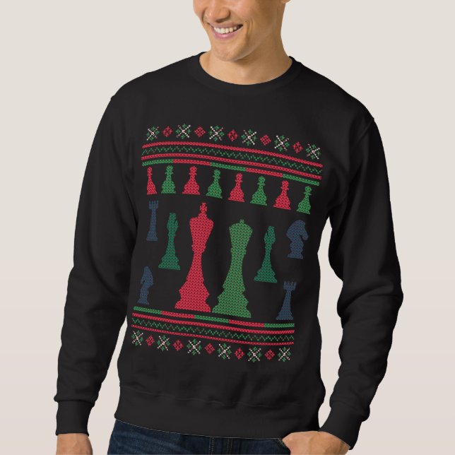 Chess Players Ugly Christmas Sweater King Queen (Front)
