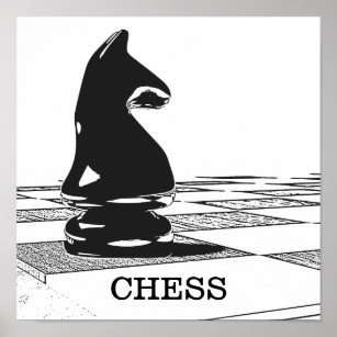 Chess poster featuring the black knight piece