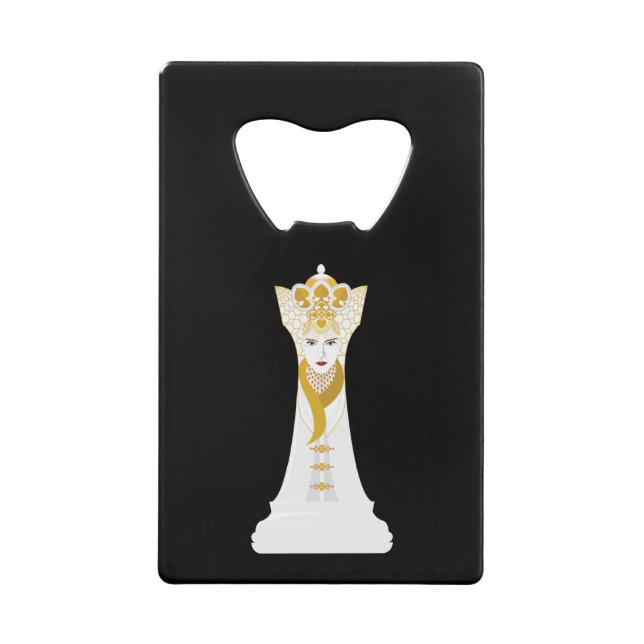 Chess queen / black and white credit card bottle opener (Front)