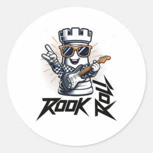 Chess Rook And Roll Funny Electric Guitar Music Pl Classic Round Sticker