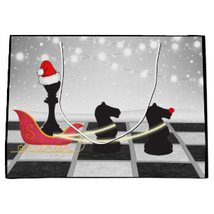 Chess Santa Claus and Reindeer Christmas Large Gift Bag