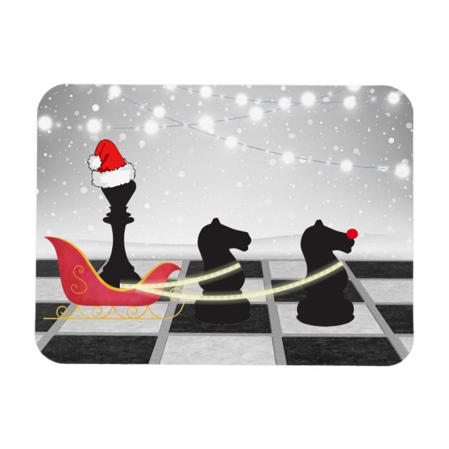Chess Santa Claus and Reindeer Christmas Magnet (Horizontal)