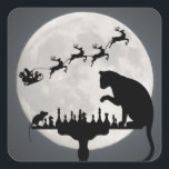 Chess Santa Full Moon Cat and Mouse Game Christmas Square Sticker<br><div class="desc">This Chess themed holiday Christmas sticker design features a silhouette cat and mouse game by the light of the full moon with Santa,  his sleigh and reindeer flying by.</div>