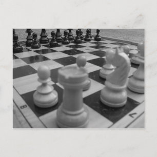 Chess set B&W Postcard