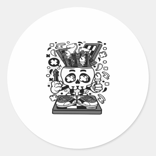 Chess Skull Head Classic Round Sticker (Front)