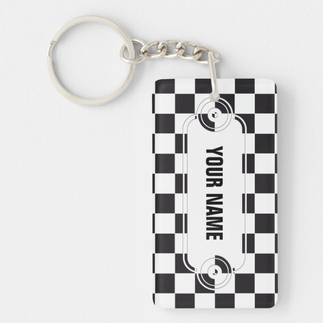 Chess Square Pattern - black + your background Keychain (Front)
