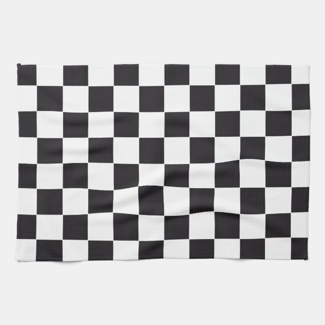 Chess Square Pattern - black + your background Kitchen Towel (Horizontal)