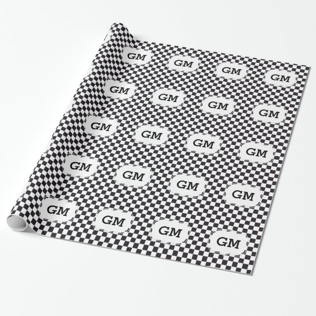 Chess Square Pattern - black + your text & backgr. Wrapping Paper (Unrolled)