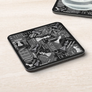 Chess Terms and Pieces Black and White ID784 Coaster