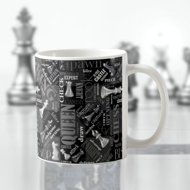 Chess Terms and Pieces Black and White ID784 Coffee Mug (Creator Uploaded)