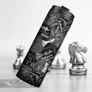 Chess Terms and Pieces Black and White ID784 Thermal Tumbler