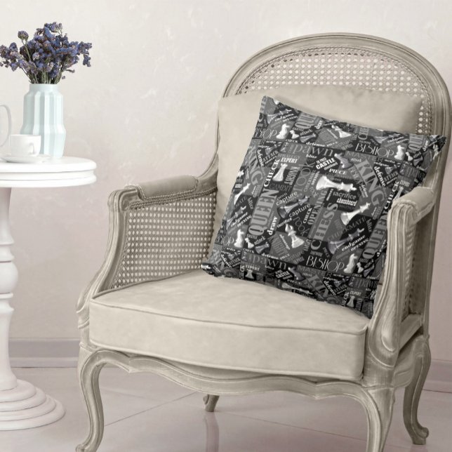 Chess Terms and Pieces Black and White ID784 Throw Pillow (Creator Uploaded)