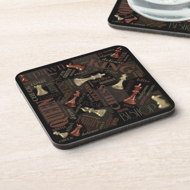 Chess Terms and Pieces Copper and Gold ID784 Coaster (Left Side)