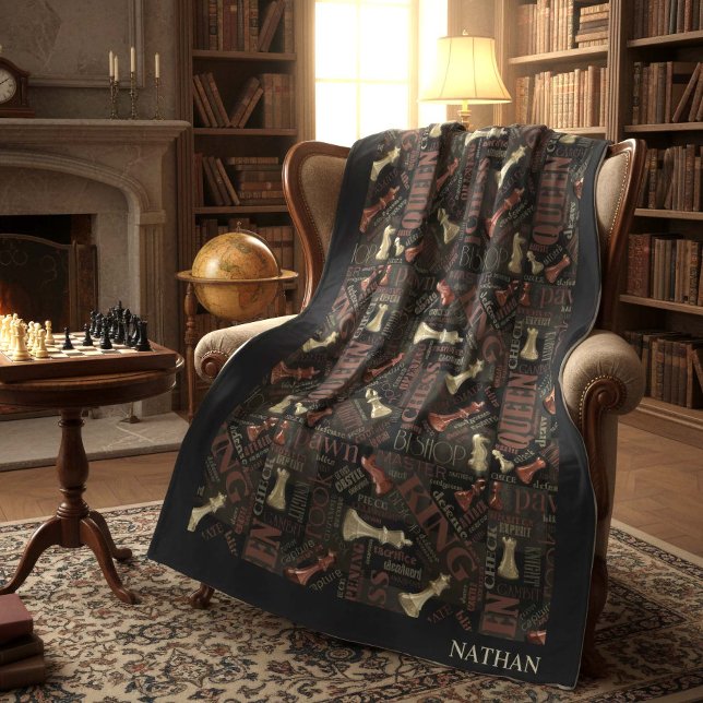 Chess Terms and Pieces Copper and Gold ID784 Fleece Blanket (Creator Uploaded)