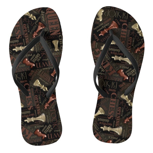 Chess Terms and Pieces Copper and Gold ID784 Flip Flops (Footbed)