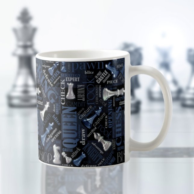 Chess Terms and Pieces Silver and Blue ID784 Coffee Mug (Creator Uploaded)