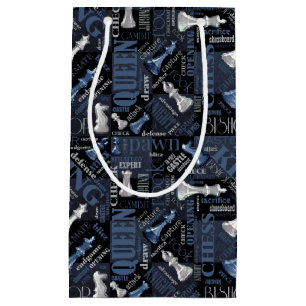 Chess Terms and Pieces Silver and Blue ID784 Small Gift Bag